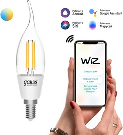 Лампа Gauss LED Smart Home Filament СF35 4,5W 495Lm E14 2000К-6500K изм.цвет.темп+дим. 1280112 - фото 87371