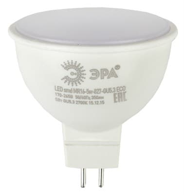 Лампа светодиодная ЭРА LED smd MR16-5w-840-GU5.3 ECO 3041 - фото 9034