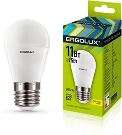 Лампа светодиодная ERGOLUX Шар LED-G45-11W-E27-3K 13630 - фото 92241