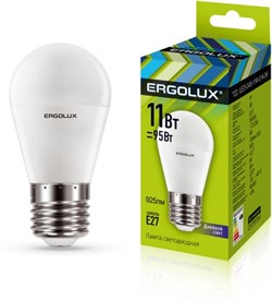Лампа светодиодная ERGOLUX Шар LED-G45-11W-E27-6K 13632 - фото 92243
