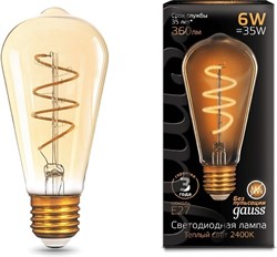 Лампа GAUSS LED Filament ST164 E27 6W Golden straight 2700К 157802118 - фото 92736
