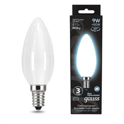 Лампа Gauss LED Filament Свеча E14 9W Milky 4100К 103201209-D(диммируемая) - фото 92750