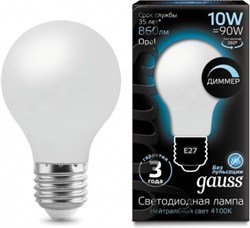 Лампа Gauss LED Filament A60 10W E27 Milky 4100К 102202210-D (диммируемая) - фото 92753