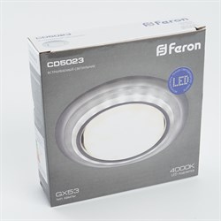 Светильник потолочный FERON 20LED*2835 SMD 4000K GX53 15W круг прозрач. хром без лампы CD5023 40522 - фото 93559