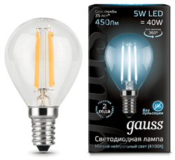 Лампа Gauss LED Filsment Globe E14 5W 4100K 105801305 (105801205) - фото 94456