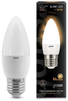 Лампа Gauss LED Candle E27 6,5W 100-240V 3000K 1/10/50 103102207/103102107 - фото 94954