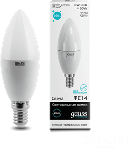 Лампа GAUSS LED Elementary Candle 6W E14 4100k LD33126 - фото 95071