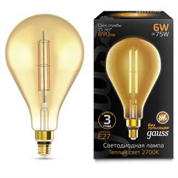 Лампа GAUSS LED Filament PS160 6W 890Lm E27 2700К golden straight 179802118 - фото 95690