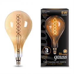Лампа GAUSS LED Filament A160 8W 620Lm 2400К Е27 golden flexible 150802008 - фото 95697