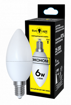 Лампа светодиодная Eurolight ELEC-504-C37-6-3K-E14-FR - фото 96044