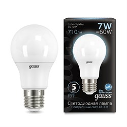 Лампа Gauss LED 7W A60 E27 4100K 1/40 арт.102502207 - фото 96608