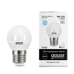 Лампа Gauss LED Elementary Golbe 6W E27 6500K 53236 - фото 96905