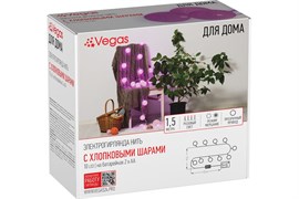 Электрогирлянда VEGAS Нить с Хлопковыми шарами 10 розовых LED ламп,мерцание, 1,5м+0,5 м шнур 55167