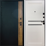Дверь металлическая РОДИНА Wood 860*2050 правая Черный лофт/Дуб Крафт табачный/ясень белый