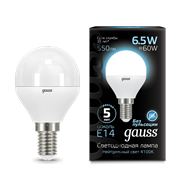 Лампа Gauss LED Globe E14 6,5W 100-240V 4100K 1/10/50 105101207