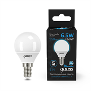 Лампа GAUSS LED Шар 6,5W E14 550Lm 6500K 105101307