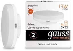 Лампа GAUSS LED Elementary GX53 13W 890lm 3000K 83813