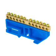 Шина SIRIUS 0 N 8*12мм, 10 отверстия, латунь, синий изолятор на DIN-рейку