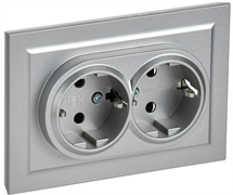 Розетка BRITE двойная с з/к, без з/ш 16А в сборе, алюминий BR-R21-16-K47-F