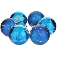 Набор украшений новогоднее подвесное ШАР, синий с белой снежинкой 6шт D6см, пластик 35528