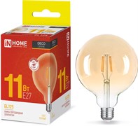 Лампа светодиодная IN HOME LED-GL-125-deco gold 11Вт 230В Е27 3000К 990Lm
