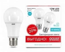 Лампа GAUSS LED Elementary A60 12W E27 4100K 2/50 23222P
