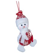Мягкая подвеска Снеговик со звездой в костюме с оленями 12см красный 3249296