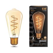 Лампа GAUSS LED Filament ST64 E27 6W Golden flexible 2400K 157802006