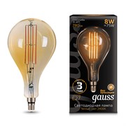 Лампа GAUSS LED Filament A160 8W 780Lm 2400К Е27 golden straight 149802008