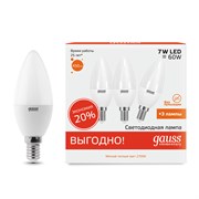 Лампа GAUSS LED Elementary Candle 7W E14 2700K 3шт/уп 33117Т