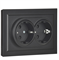 Розетка BRITE двойная с з/к, без з/ш 16А в сборе, черный BR-R21-16-K02-F - фото 145115